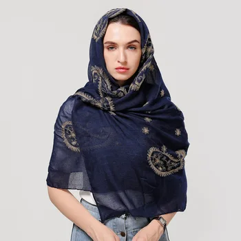 

90*180cm malaysia women muslim cotton hijab scarf femme musulman Cashew embroidery headscarf islamic hijab shawls wraps