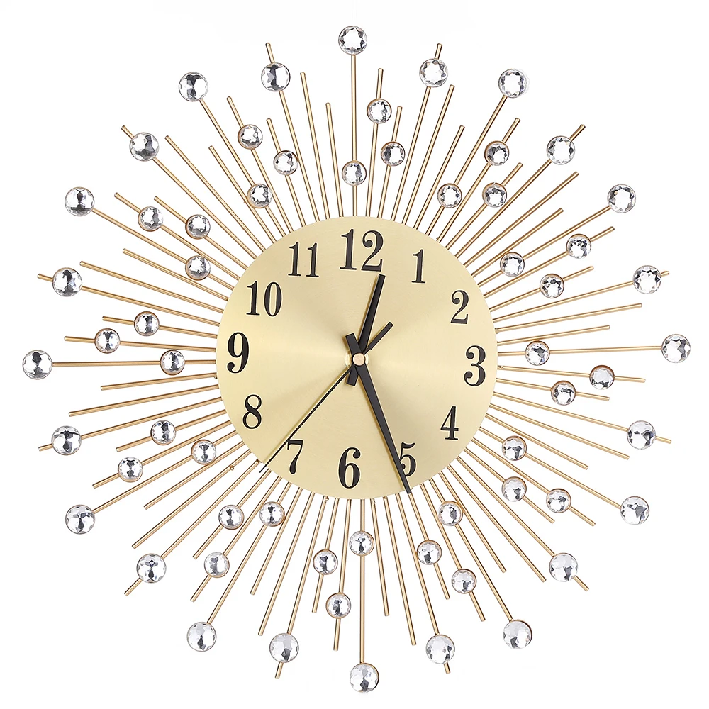 

2Color Vintage Metal Crystal Sunburst Wall Clock Luxury Diamond Large Mordern Wall Clock Clock Design Home Decor Silent Sweeping