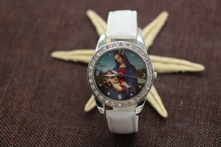 В стиле ретро с принтом Святой Девы Марии объятия Санту Nino часы Пижама для женщин, мужчин, Классические христианские католицизм религиозная вера часы