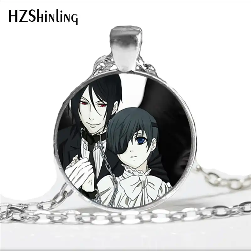 2017 nova chegada preto mordomo colar steampunk japonês dos desenhos animados jóias cúpula de vidro anime foto colar para mulheres e homens hz1