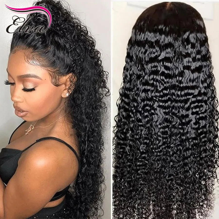 Предварительно выщипанные Glueless полностью кружевные человеческие волосы парики для черных женщин кудрявые бразильские полные парики шнурка Elva remy волосы парики с детскими волосами