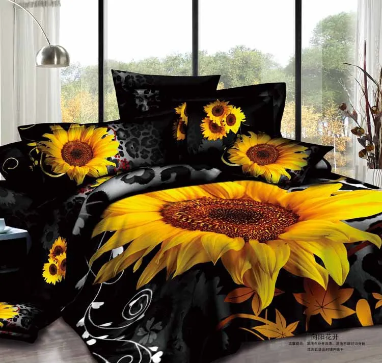 3D Black Sunflower leopard print floral bedding set sets