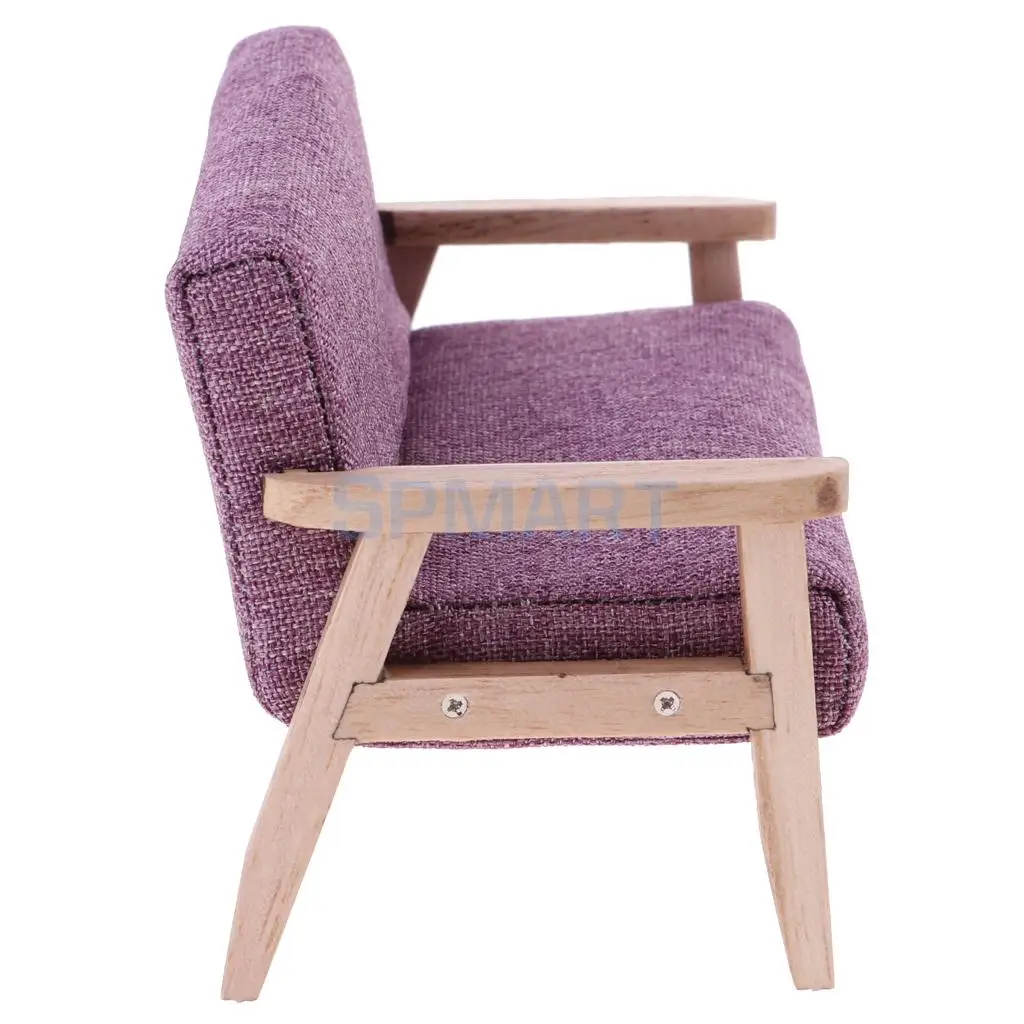1:12 Scale Dollhouse Miniature Wooden Double Sofa Couch Living Room Bedroom Furniture Decoration Dolls Accessory Model Toy