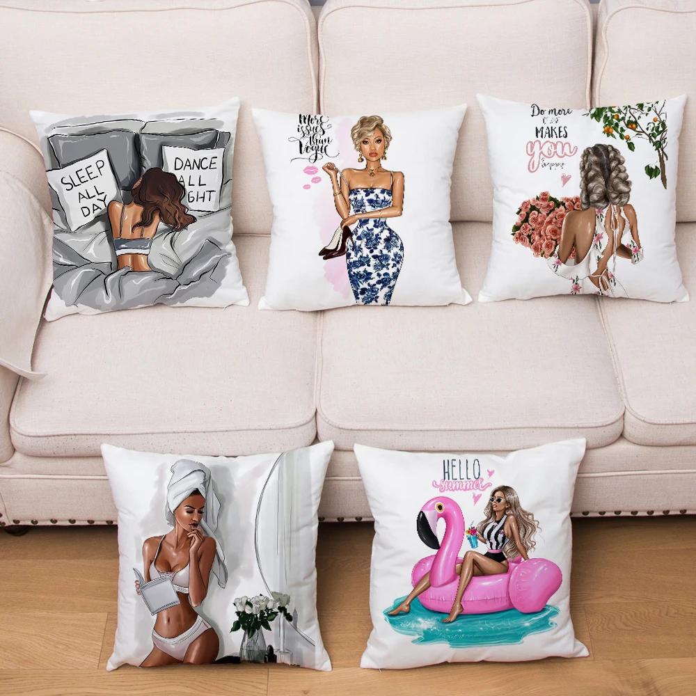 

Super Soft Short Plush Cute Cartoon Fashion Sexy Girl Cushion Cover Pillowcase Decor Print for Sofa Home Car Pillow Case 45x45cm