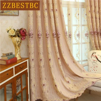

Pink luxury water-soluble embroidered villa window curtains for living room with high quality Voile Curtain for girls bedroom