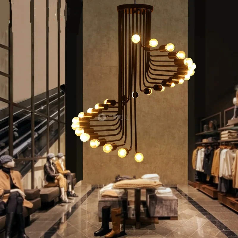 

Chandelier American creative retro loft industrial wind personality lighting helix cafe restaurant lights bar stairs lamp CLGY47