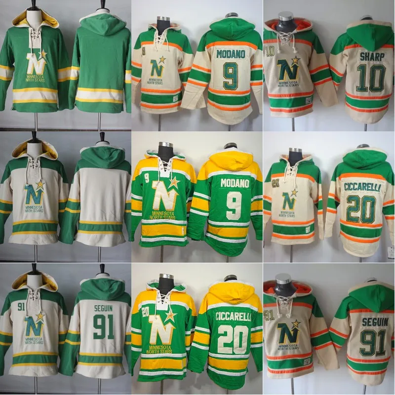 

9 Mike Modano Minnesota North Stars Hoodie 91 Seguin 10 Sharp 14 Benn 15 Nemeth 38 Fiddler Stitched Hockey Hoodie Free Shipping