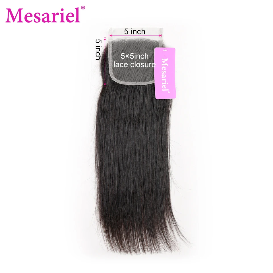 Mesariel волос 5x5 Transparen синтетическое закрытие шнурка Средний Бесплатный три части швейцарский кружево 100% перуанский прямые человеческие