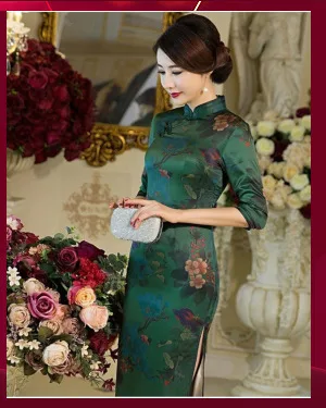 Sheng Coco 4XL Плюс Размер Qipao длинное кружевное Cheongsam шелковое атласное Qi Pao невесты чонсам, Восточный стиль Стиль Розовое Вечернее платье Vestido