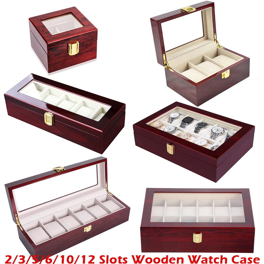 Wooden Watch Case Glass Top Wooden Watches Display Storage Collector 6/10/12 Slots Wrist Watch Holder Box Jewelry Organizer D40