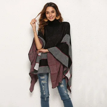 

Autumn Winter Knitted Sweater Warm Sweater Women Female Pullovers Sweaters Casual Turtleneck Women Sweater Knit Cloak Striped