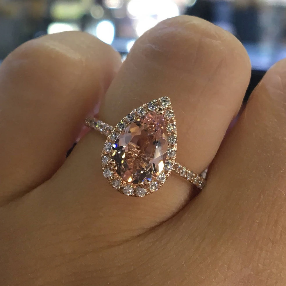 Rose Gold Color Cubic Zirconia Ring  Water Drop Shape  Art 