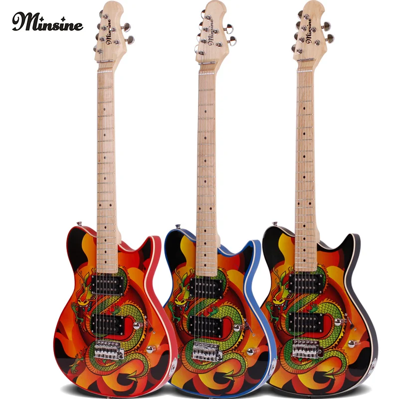 

Minsine China Dragon Design Rock Electric Guitar Double Pickups Effects Set Performance Graffiti Electric guitar