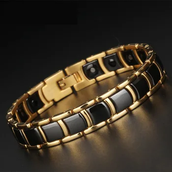 

Black Charm Ceramic Tungsten Steel Energy Power Magnetic Link Bracelets for Men Women with Rose Gold Color