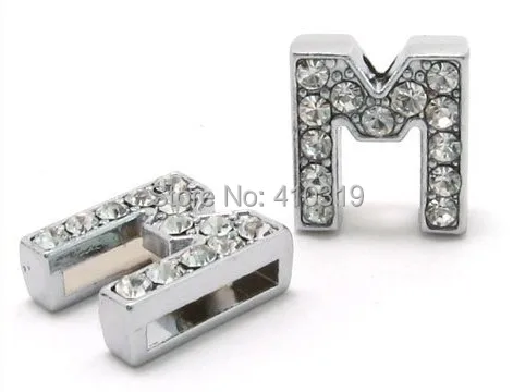 

Fashion charms 50PCS 8mm " M " full rhinestones diy slide letter