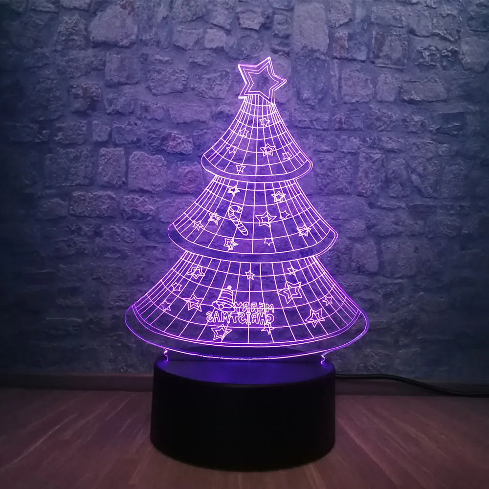 Рождественская серия Снежная звезда дерево 3D светодиодный светильник 7 цветов пеленальный столик ночной Светильник для создания уютной атмосферы USB База детский подарок для ребенка домашний декор