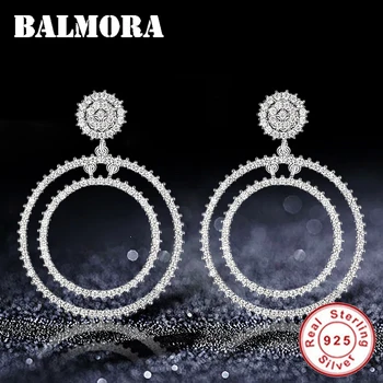 

BALMORA 100% Real 925 Sterling Silver Openwork Circle Zircon Stud Earrings for Women Hyperbole Earrings Jewelry Brincos JWSE1386