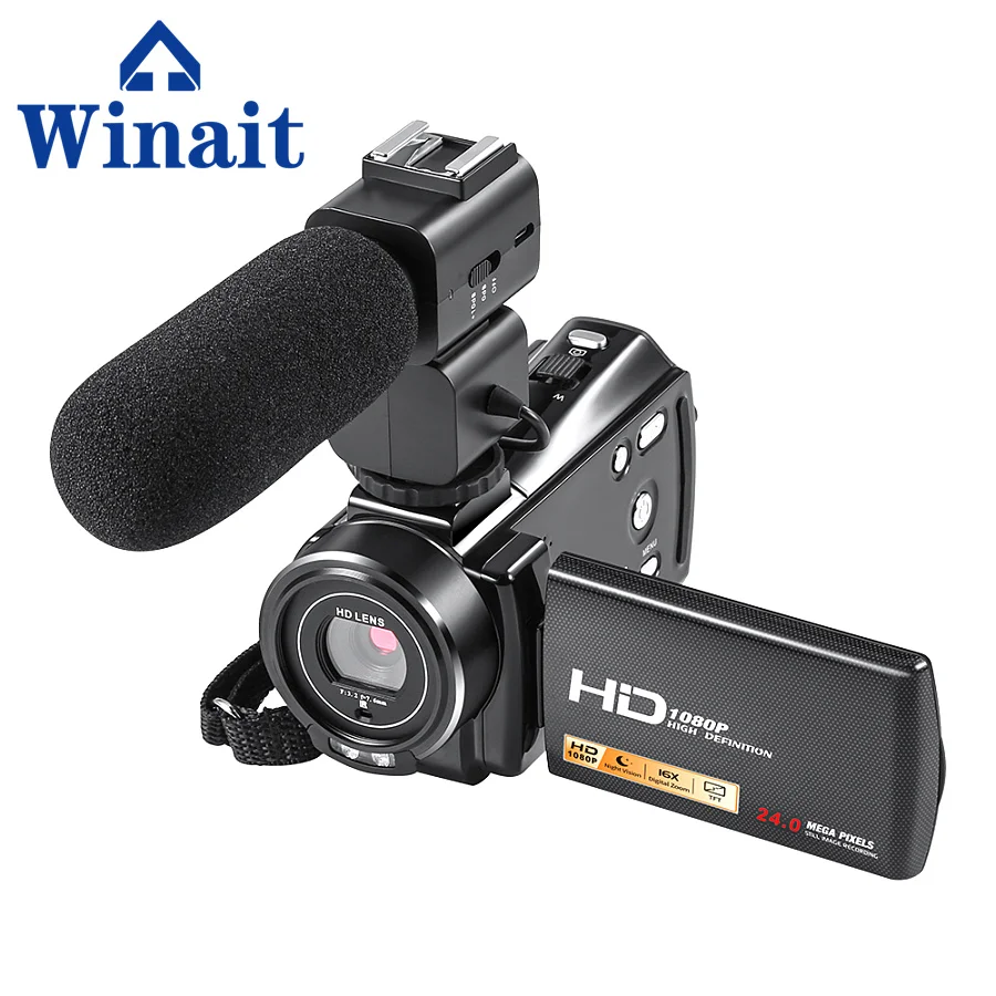 Winait Full HD 1080 p Цифровая видеокамера, 24MP портативный камкордер с 16x цифровым зумом 3," Вращающийся ЖК-экран