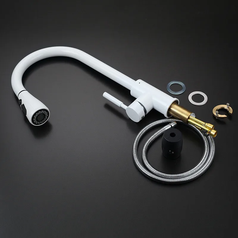 Смеситель для кухни белый с одной ручкой кухонный кран поворотный 360 градусов