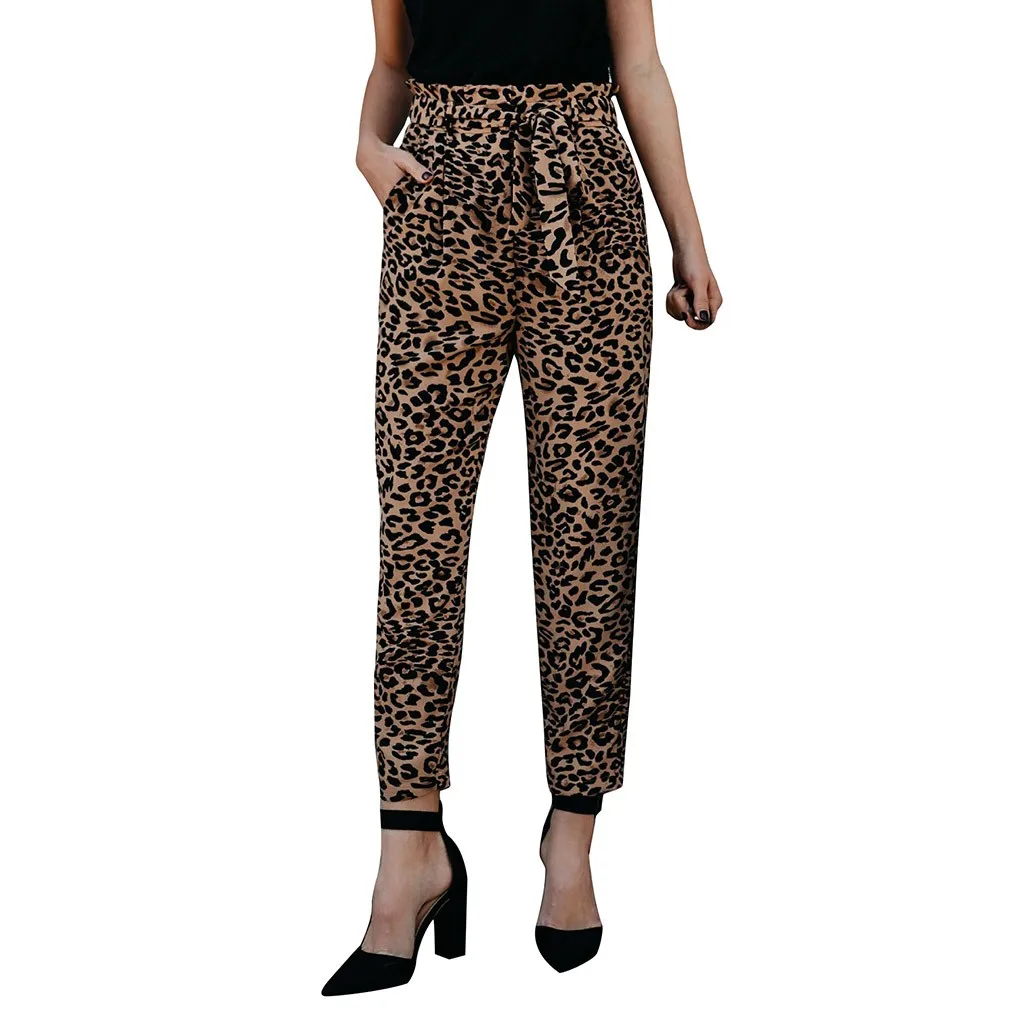 

SAGACE2019 Women New Fashion Polyester Full Length Pants High Waist Loose Leopard Casual Style Pants Trousers Dropship 95155