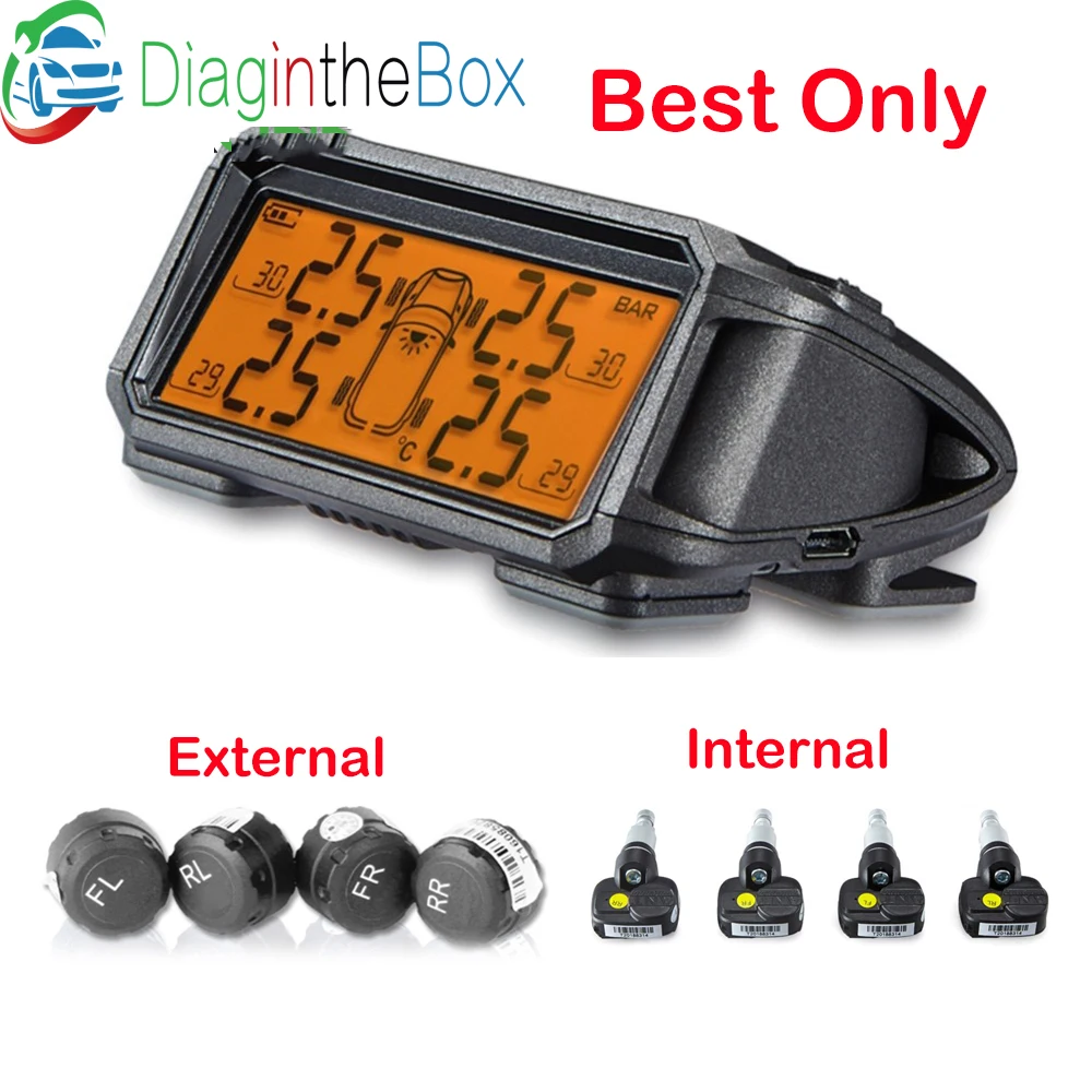 

Solar TPMS Wireless Tire Pressure Monitoring System TPMS Car Monitor TMPS Control System Tyre Pressure Internal External Sensors