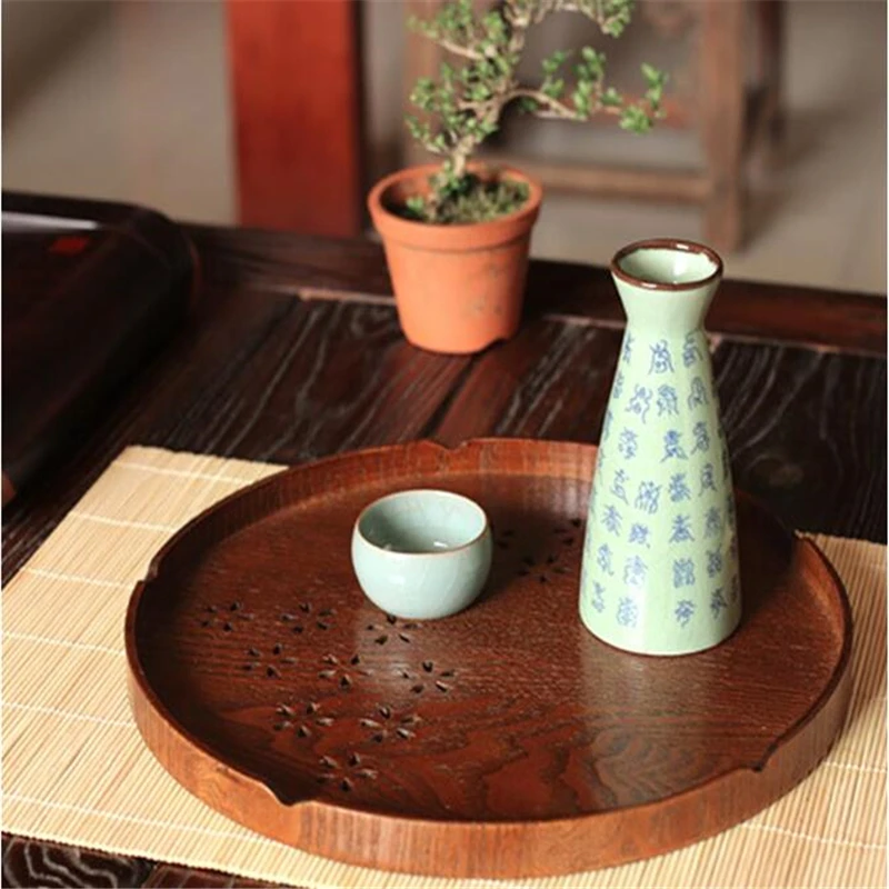 

Round Cherry Solid Wood Tea Coffee Snack Food Meals Serving Tray Plate Restaurant Trays Kitchen Wood Food Fruit Disc Tea Tray