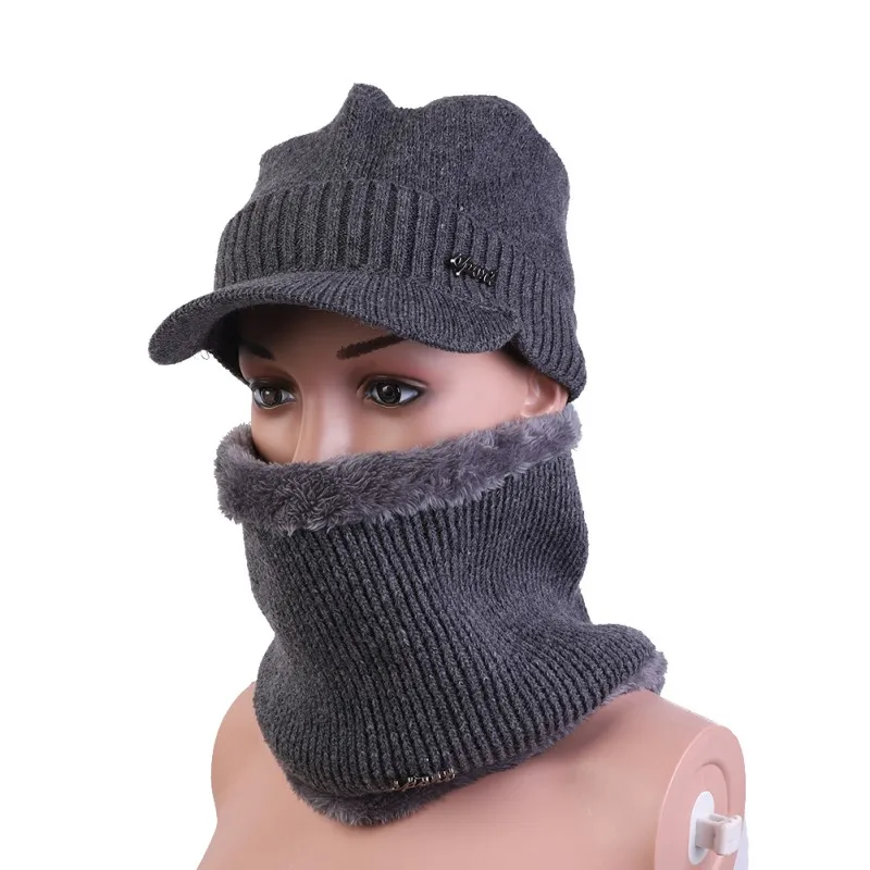 

Winter Hat Scarf Set Men Thick Fluffy Thermal Solid Cap Face Neck Protector Outdoor Camping Cap Set
