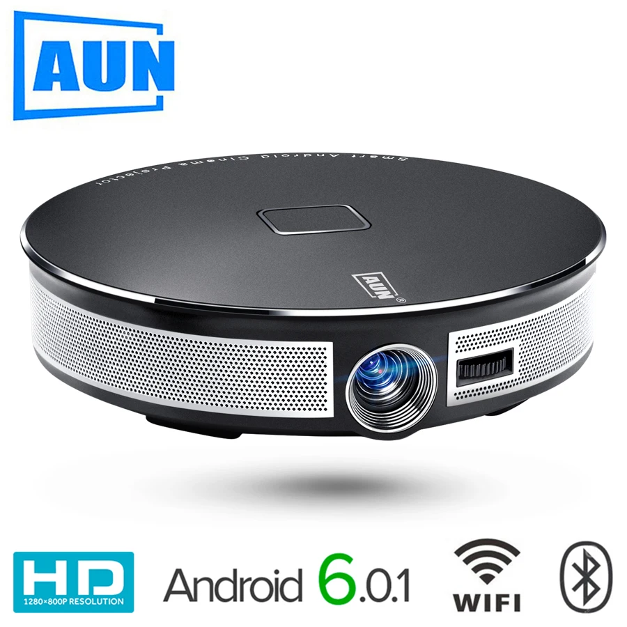 

AUN Android Projector D8S, 1280x720 Resolution. 12000mAH Battery.LED Projector Home Cinema. 3D Video Projector, Support 1080P/4K