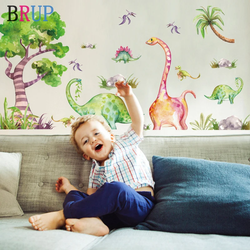 

Cartoon Friendly Dinosaurs Wall Stickers for Kids Room PVC Vinyl Watercolor Animals Art Home Decor Children Gifts Stikers Muraux