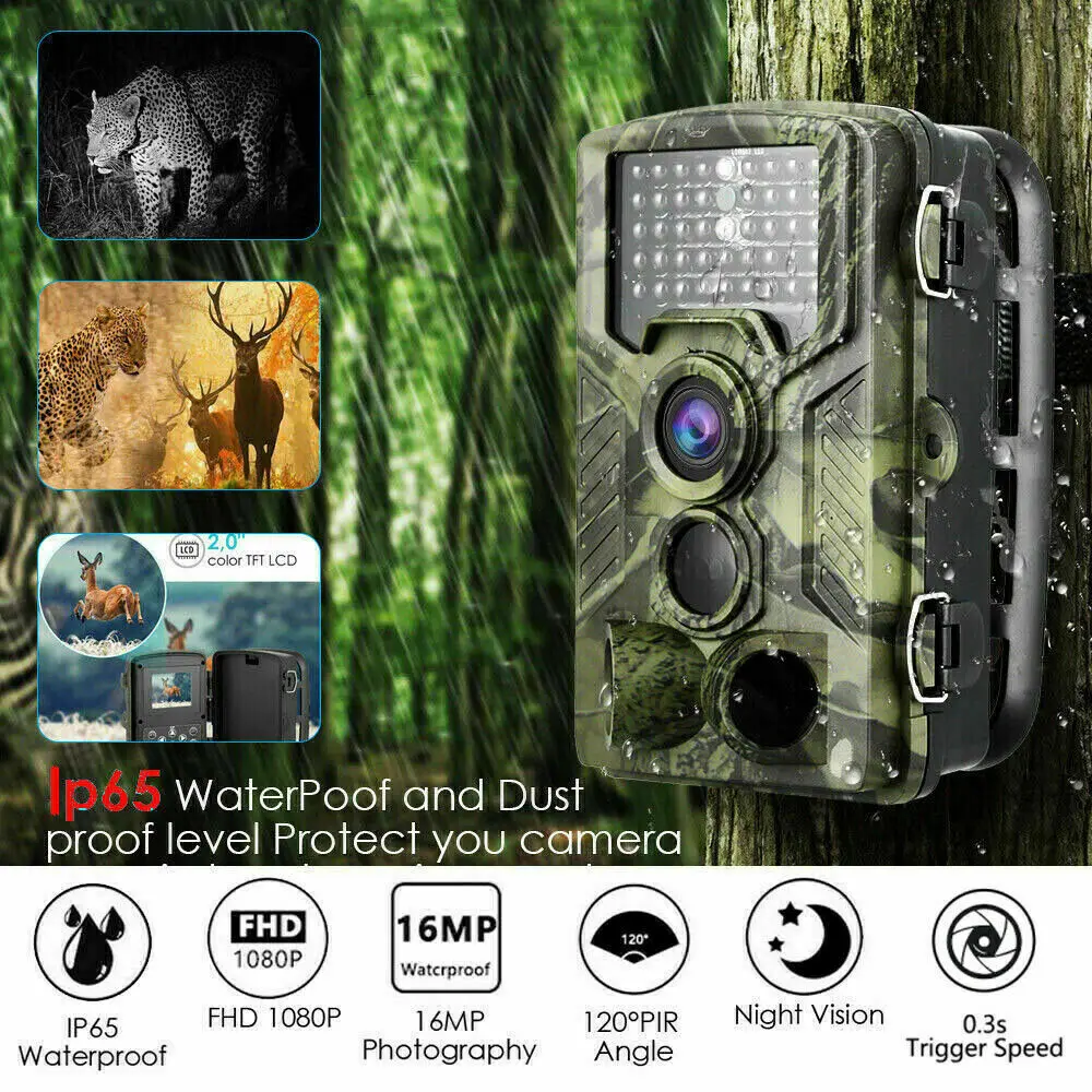 

1080P 16MP Hunting Trail Camera 2.0 inch LCD Screen Wildlife Scouting Cam IR Night Vision IP65 Waterproof CAM