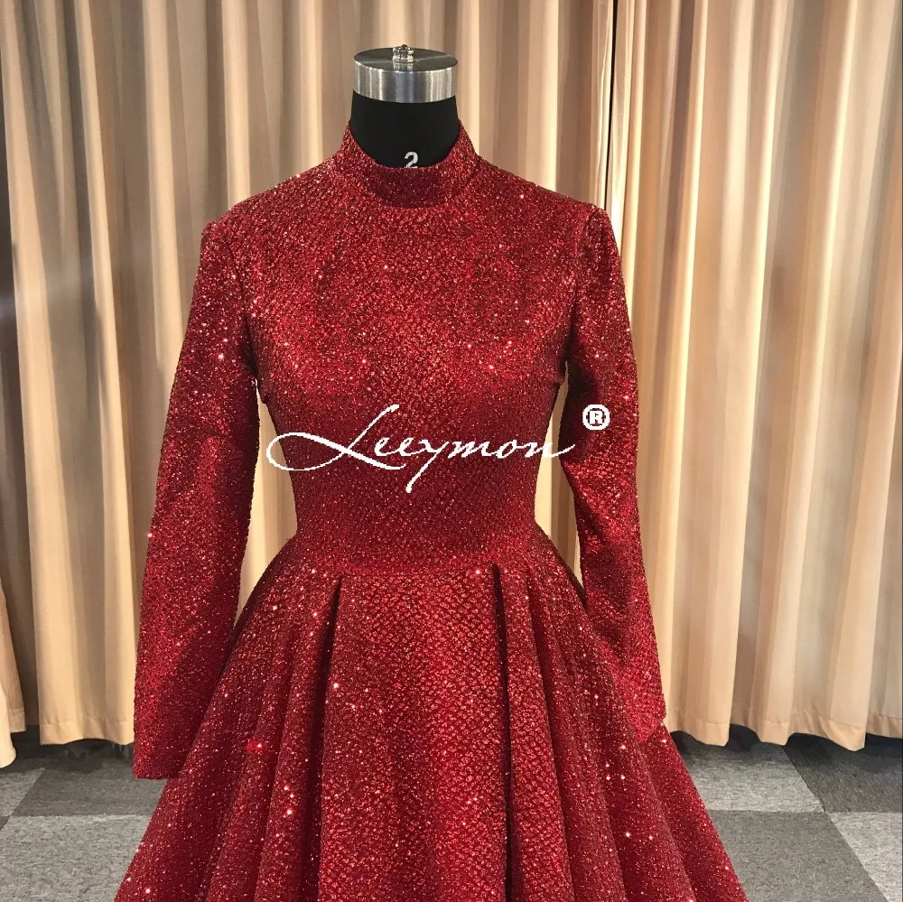 Robe De Soiree блестящее вечернее платье с длинными рукавами Черное вечернее платье длиной до пола с высоким воротом официальное длинное вечернее платье