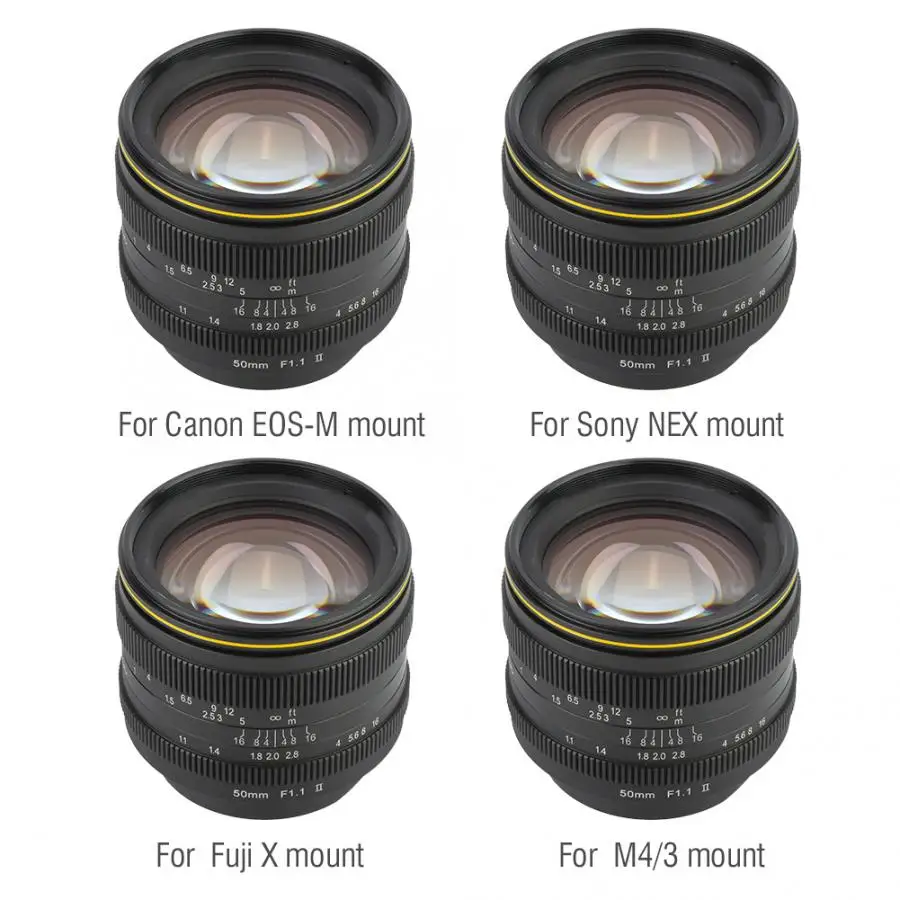 

Kamlan 50mm F1.1-F16 II APS-C Large Aperture Manual Focus Lens for NEX for EOS-M for FUji M4/3 Cameras 8 elements in 6 groups