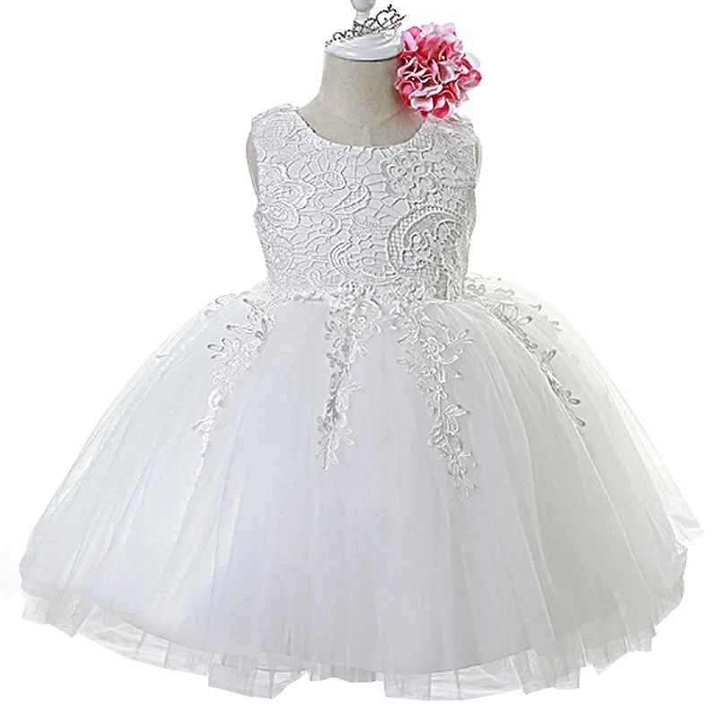 Платье для маленьких девочек белое платье для крещения для девочек тюль кружева для малышей Детская одежда для девочек на 1 год День рождения robe fille