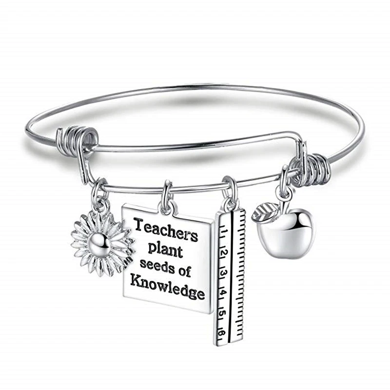 

Teachers Plant Seeds Of Knowledge Charm Bracelet Cuff Bangle Teacher Appreciation Jewelry Graduation Gifts 30