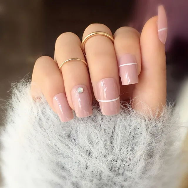 24pcs Set Cream Pink Pure Color Fake Nails Cute French False 24pcs Set Cream Pink Pure Color Fake Nails Cute French False With
