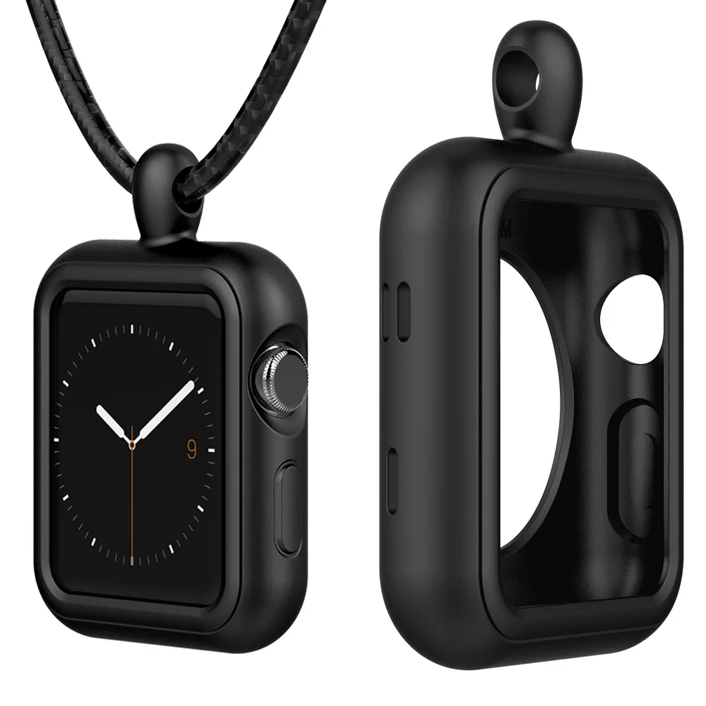 Силиконовый чехол для Apple Watch, 38 мм, 42 мм, 40 мм, 44 мм, держатель, аксессуары, застежка, ремешок, ожерелье для Iwatch серии 1/2/3/4 - Цвет: black