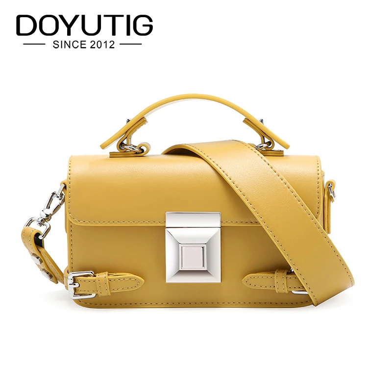 DOYUTIG marca 2019 de lujo de cuero genuino Crossbody bolsas para mujeres de moda nuevos bolsos cuadrado solapa bolso de hombro F658|Bolsos bandolera| AliExpress