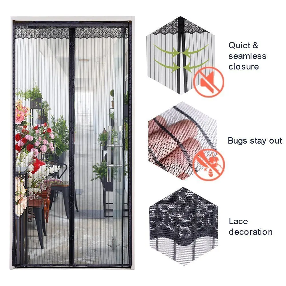 

Summer Magnetic Mesh Net Curtains Anti Mosquito Fly Insect Bug Mesh Screen Door with Lace Automatically Shut Sealed for Kitchen