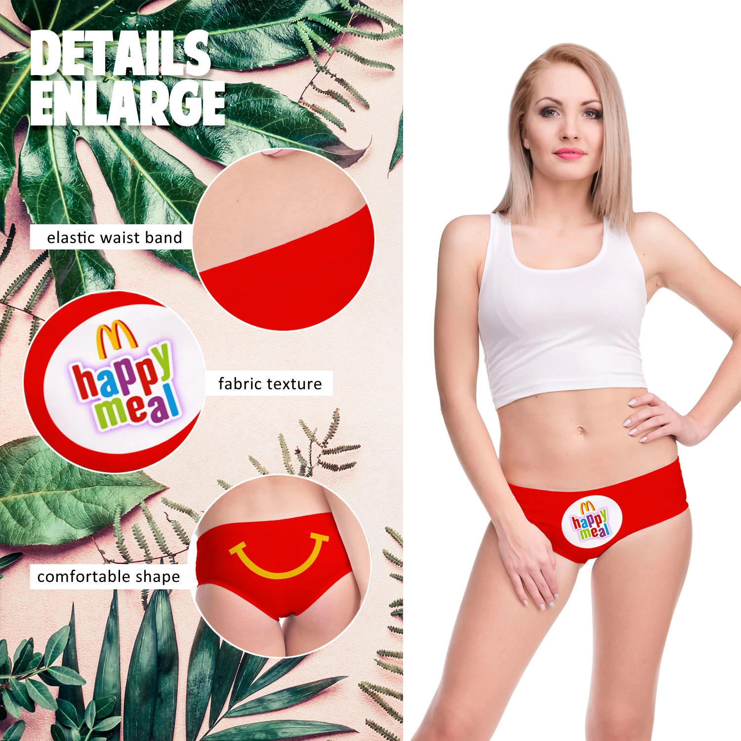 Happy Meal Hamberger Chips красное смешное горячее женское нижнее белье стринги трусы с принтом нижнее белье для женщин милые трусики для леди