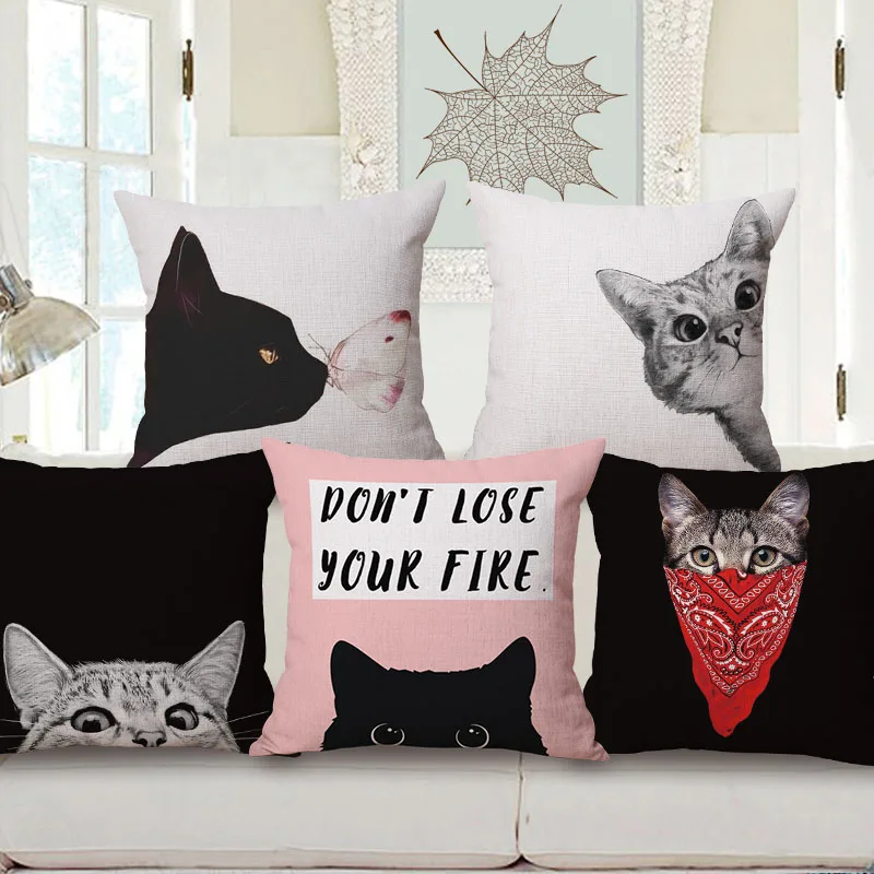 

Cute Lovely Cat Cushion Cover Black and white Cat head House cat Animal Throw Pillows Home Office Deco Car Sofa Pillow Case