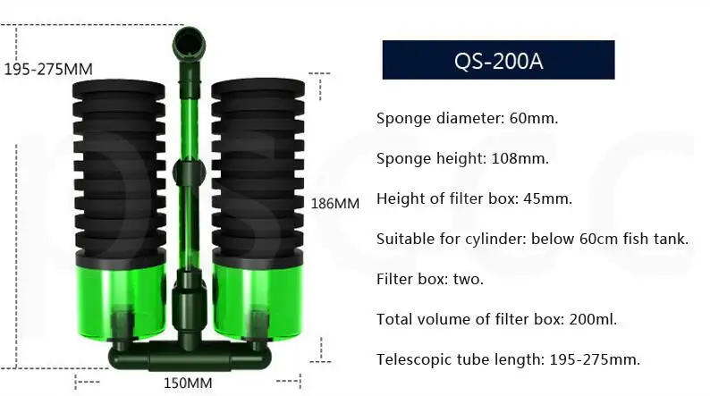 Супер Биохимический Губчатый Фильтр аквариумный био-фильтр Qanvee Био Губка фильтр материал filtermedium masse - Цвет: QS-200A