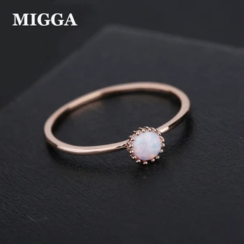 MIGGA délicate conception mince ronde bague en pierre opale pour les femmes couleur or Rose mode anneau fête cadeau bijoux
