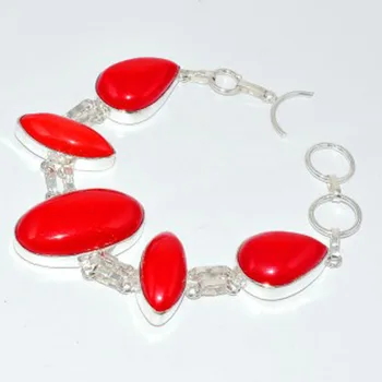 

Coral Bracelet Silver Overlay over Copper, 21cm , B2901