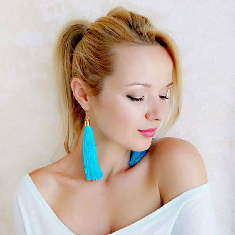 

New Women's Pendant Tassel Earrings Vintage Charm 12 Color Tassel Long Pendant Earrings Women's Fashion Jewelry Elegant Ms. Hot