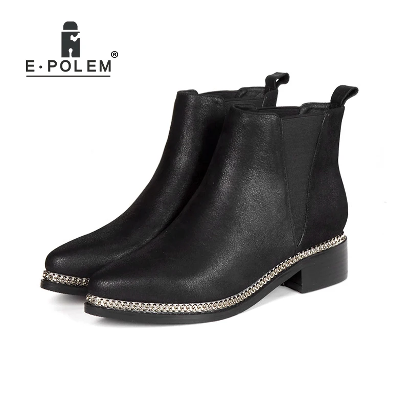 Pointed Toe Genuine Leather Chelsea Boots For Woman Top Quality Low