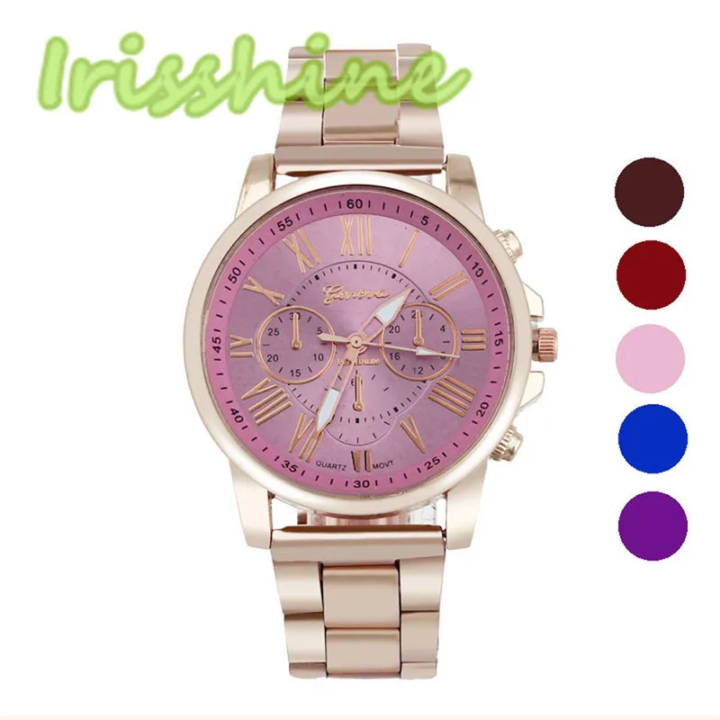 Irisshine#1177 часы для пары роскошные стильные модные кварцевые спортивные наручные часы из нержавеющей стали с циферблатом для мальчиков и девочек - Цвет: Розовый