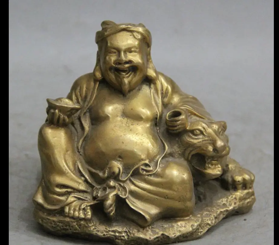

wang671115886*++5" Chinese Brass Luo Han Arhat Immortals Buddha With Tiger Statue Sculpture