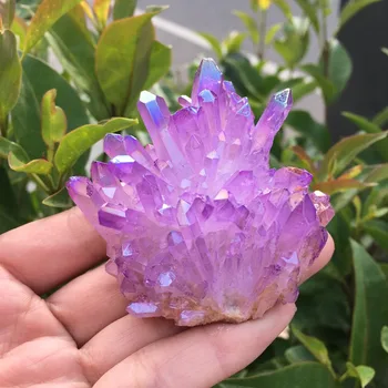 

85g Rare beautiful purple flame aura quartz crystal cluster specimen