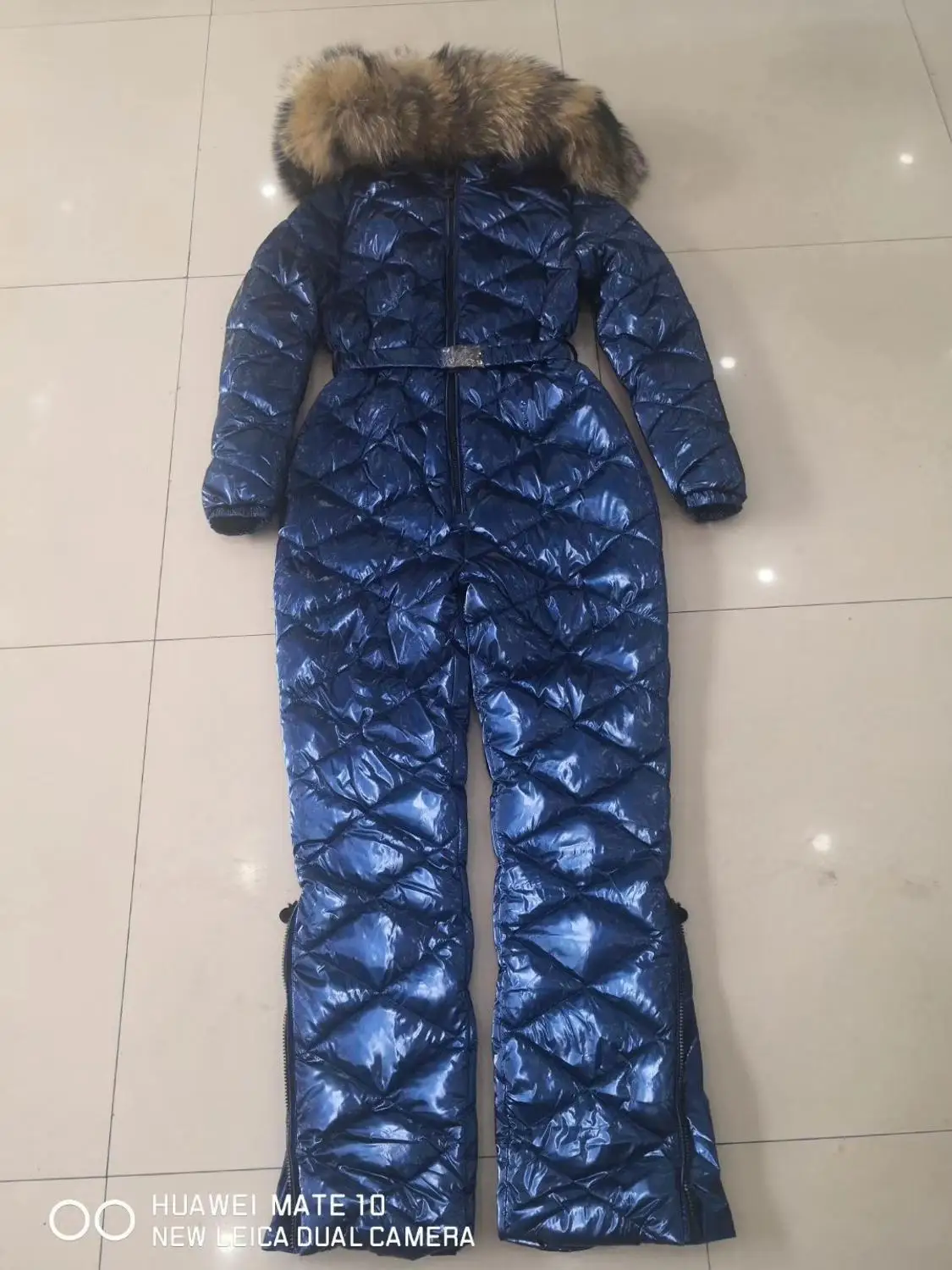Женский комбинезон с натуральным мехом зимний капюшоном Размеры M L XL