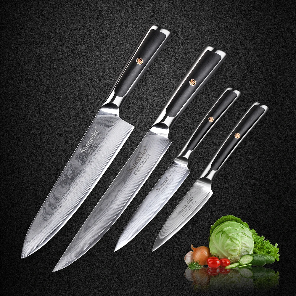Набор кухонных ножей SUNNECKO, 4 шт., дамасский кухонный нож, японский нож VG10, стальное лезвие G10, ручка, нож шеф-повара, ножи для нарезки овощей